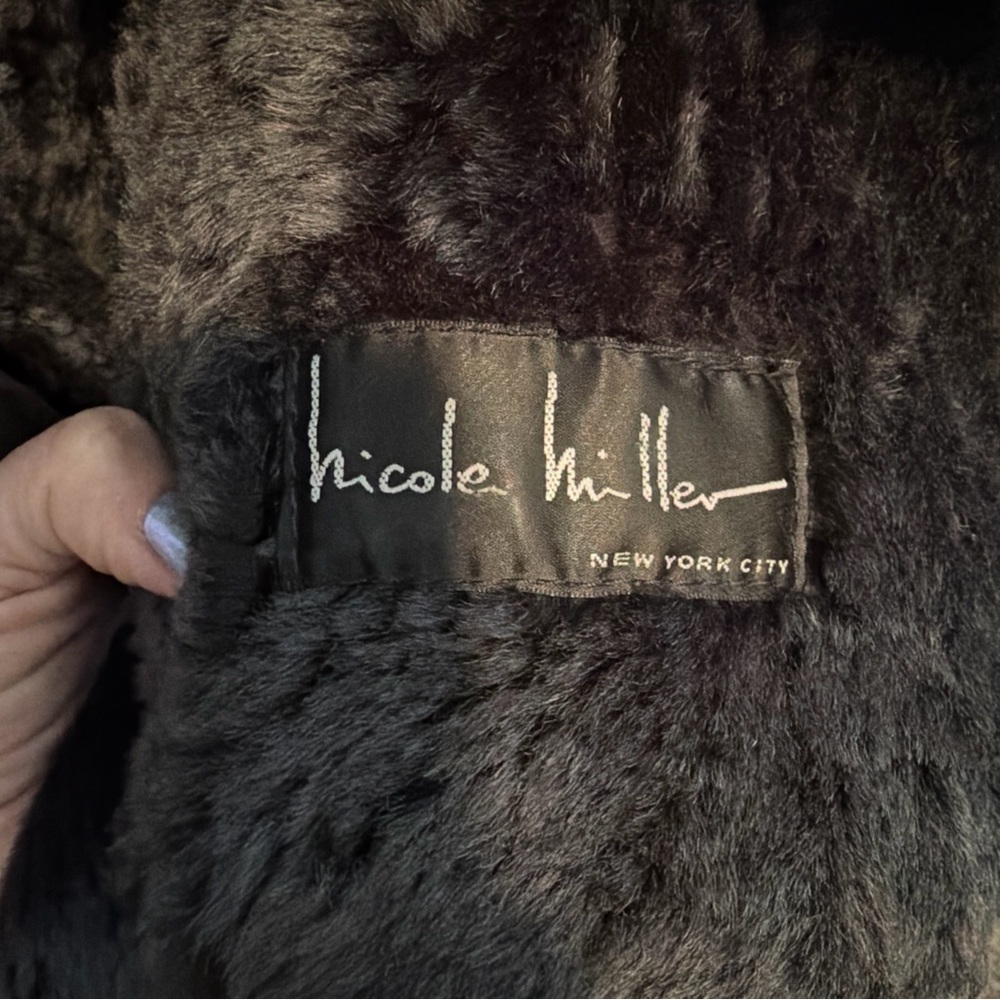 Vintage Nicole Miller New York Dyed Shearling Leather Coat XL - Picture 5 of 8